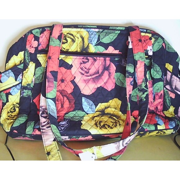 Vera Bradley LARGE DELUXE DUFFEL BAG Havana Rose Quilted Floral Travel Bag - Picture 4 of 9
